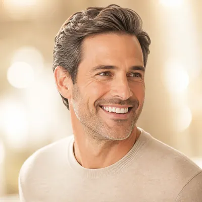 Campaign photograph illustrating Men's haircut and colouring
