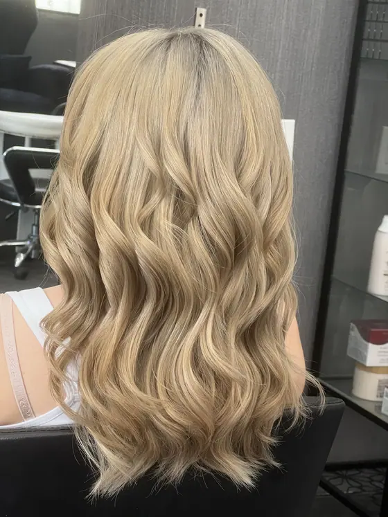 Beachy waves over sun-kissed blonde balayage