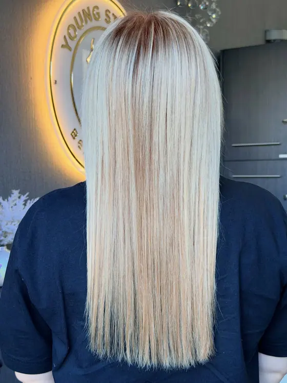 Long straight platinum blonde hair