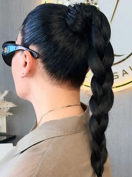 Sleek dark braided ponytail