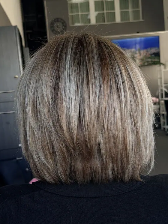 Ash blonde blunt bob, cut and toned