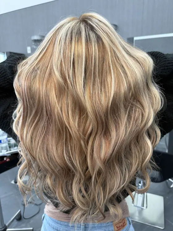 Blonde balayage with lived-in waves