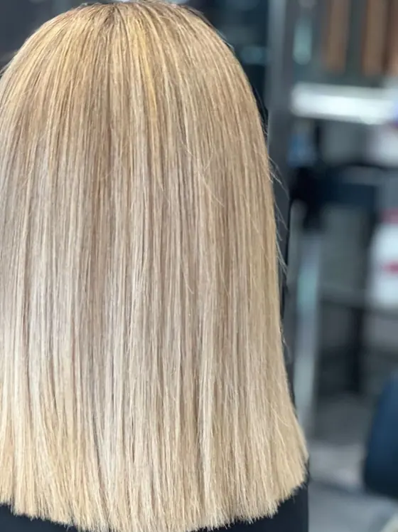 Platinum blonde, straight and glossy