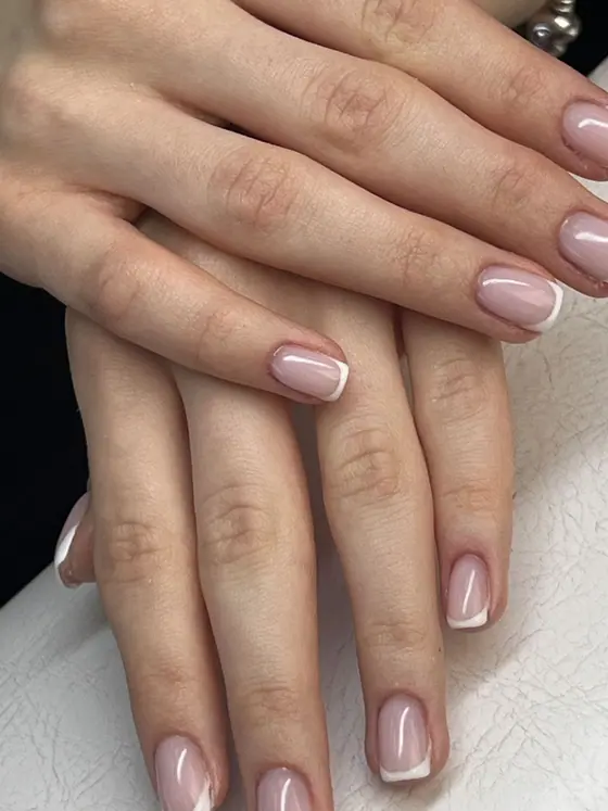 Nude chrome Russian gel manicure