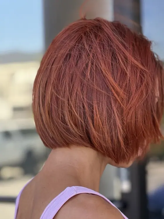 Copper red pixie cut with soft texture