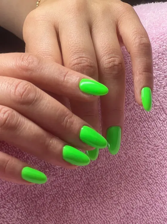 Neon green long gel nails