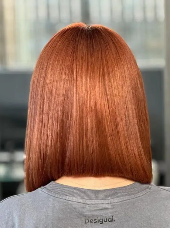 Bright red bob, cut and colored