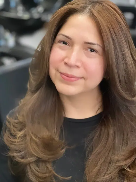 Long brunette waves after a blow dry